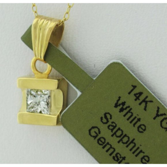 White Sapphire Pendant Necklace 14k Yellow Gold